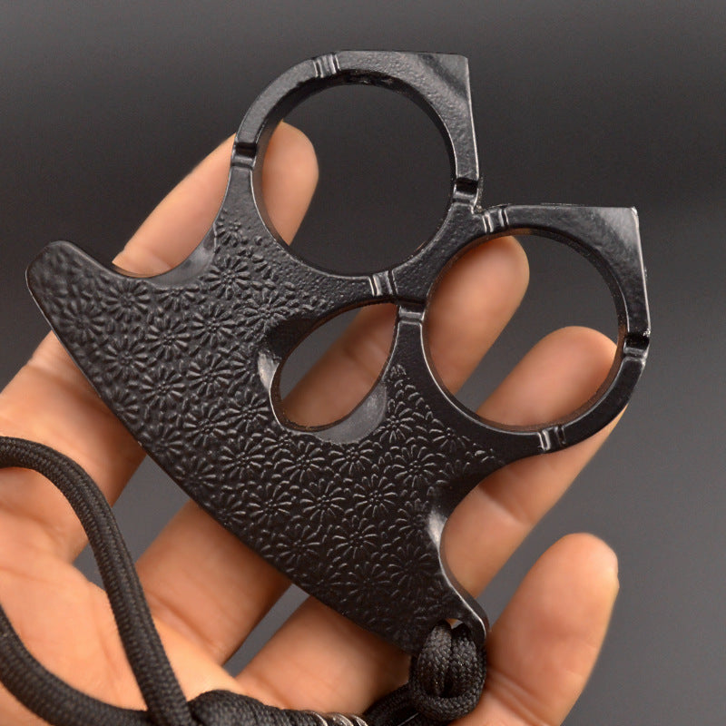Metal Knuckle Duster Two-finger Broken Window Finger Tiger Martial Arts Practice Hand Buckle Fist Ring Fight Protective Gear EDC Tool Black - Tophatter Daily Deals
