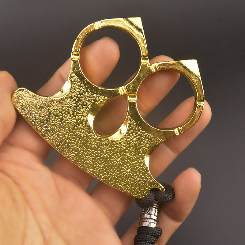 Metal Knuckle Duster Two-finger Broken Window Finger Tiger Martial Arts Practice Hand Buckle Fist Ring Fight Protective Gear EDC Tool Gold - Tophatter Daily Deals