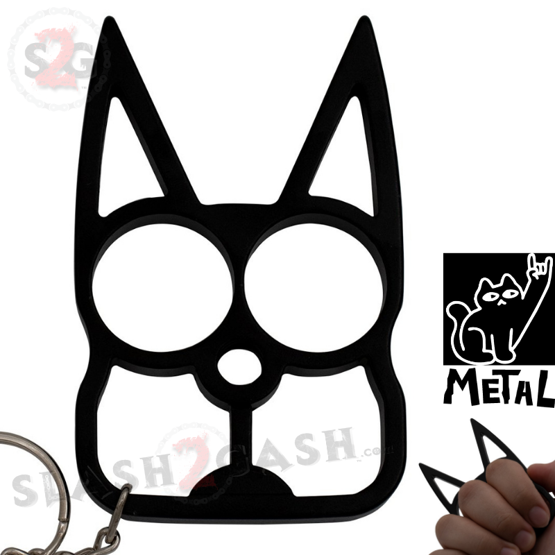 "Metal Cat" Self Defense Kitty Keychain Knuckles - Asst. colors Black SD-KeyChain - Tophatter Daily Deals