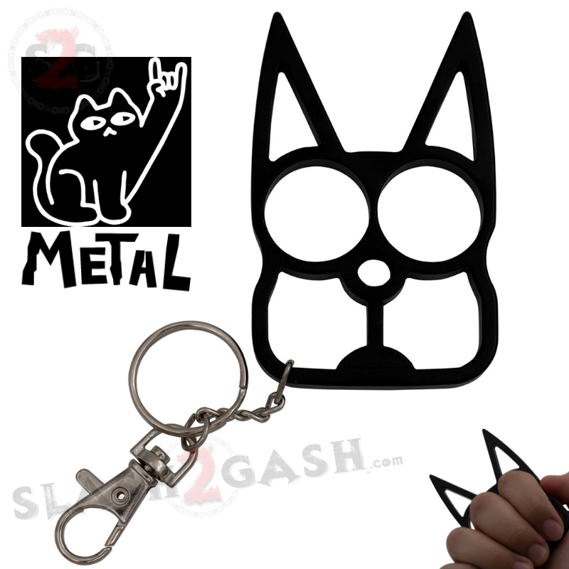 "Metal Cat" Self Defense Kitty Keychain Knuckles - Black SD-KeyChain - Tophatter Daily Deals