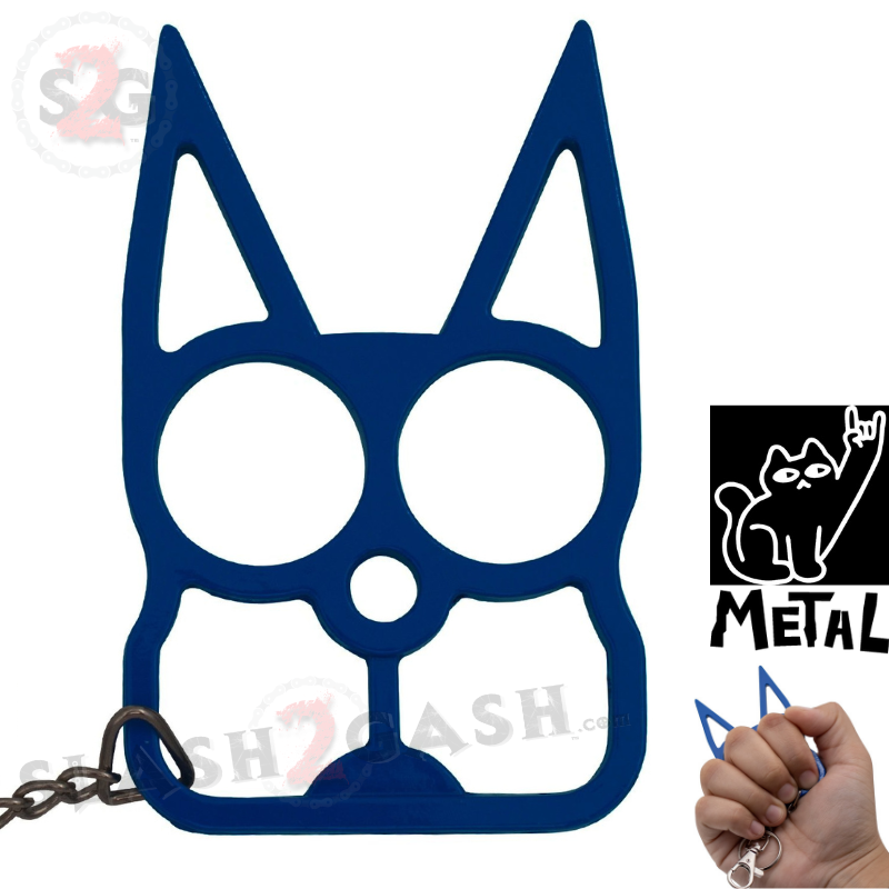 "Metal Cat" Self Defense Kitty Keychain Knuckles - Blue SD-KeyChain - Tophatter Daily Deals