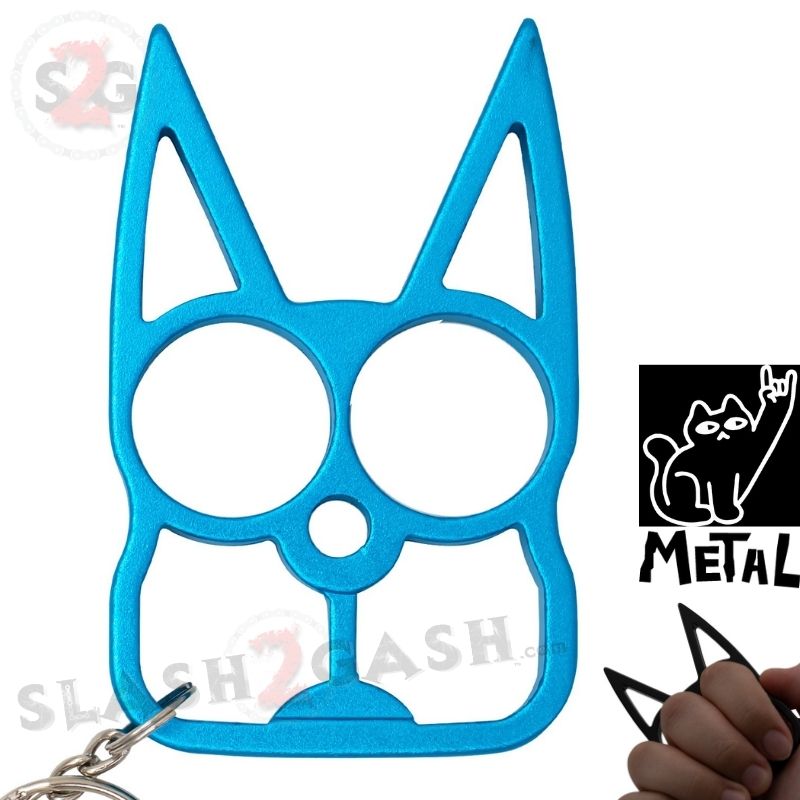 "Metal Cat" Self Defense Kitty Keychain Knuckles - Asst. colors Teal SD-KeyChain - Tophatter Daily Deals