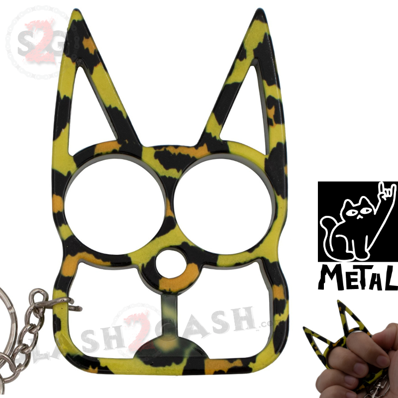 "Metal Cat" Self Defense Kitty Keychain Knuckles - Asst. colors Cheetah Print SD-KeyChain - Tophatter Daily Deals