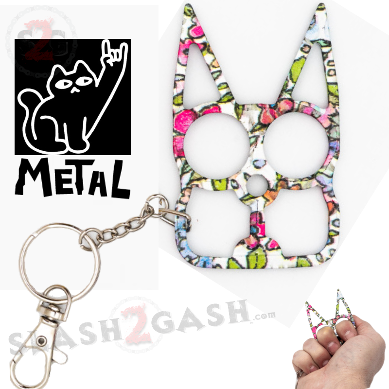 "Metal Cat" Self Defense Kitty Keychain Knuckles - Asst. colors Floral Print SD-KeyChain - Tophatter Daily Deals