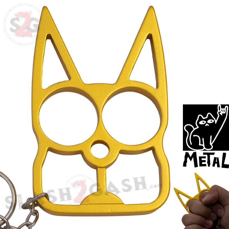 "Metal Cat" Self Defense Kitty Keychain Knuckles - Gold SD-KeyChain - Tophatter Daily Deals