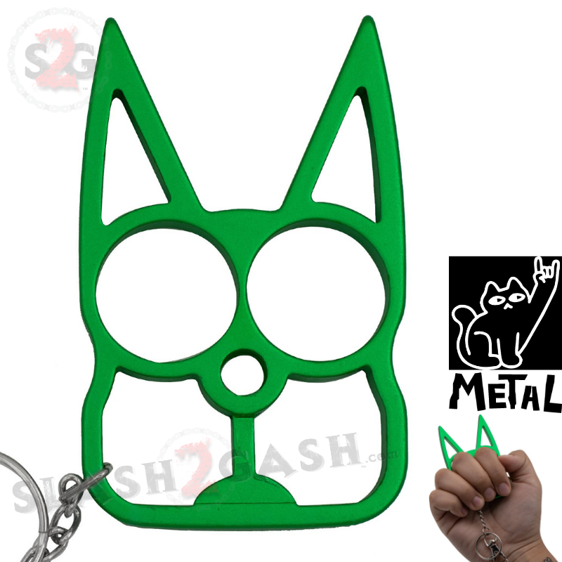 "Metal Cat" Self Defense Kitty Keychain Knuckles - Green SD-KeyChain - Tophatter Daily Deals