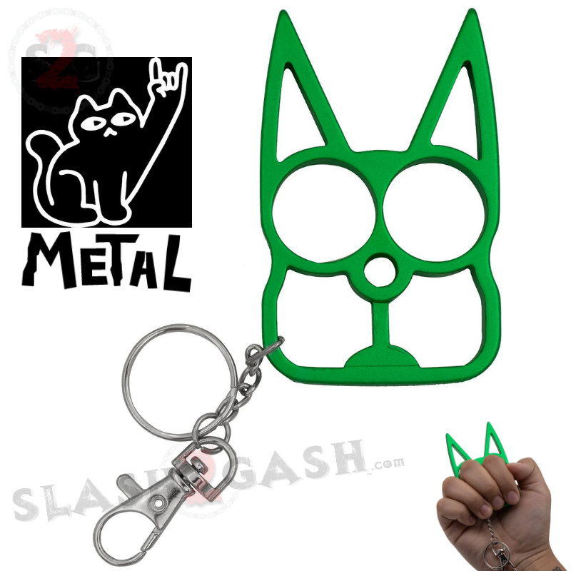 "Metal Cat" Self Defense Kitty Keychain Knuckles - Green SD-KeyChain - Tophatter Daily Deals