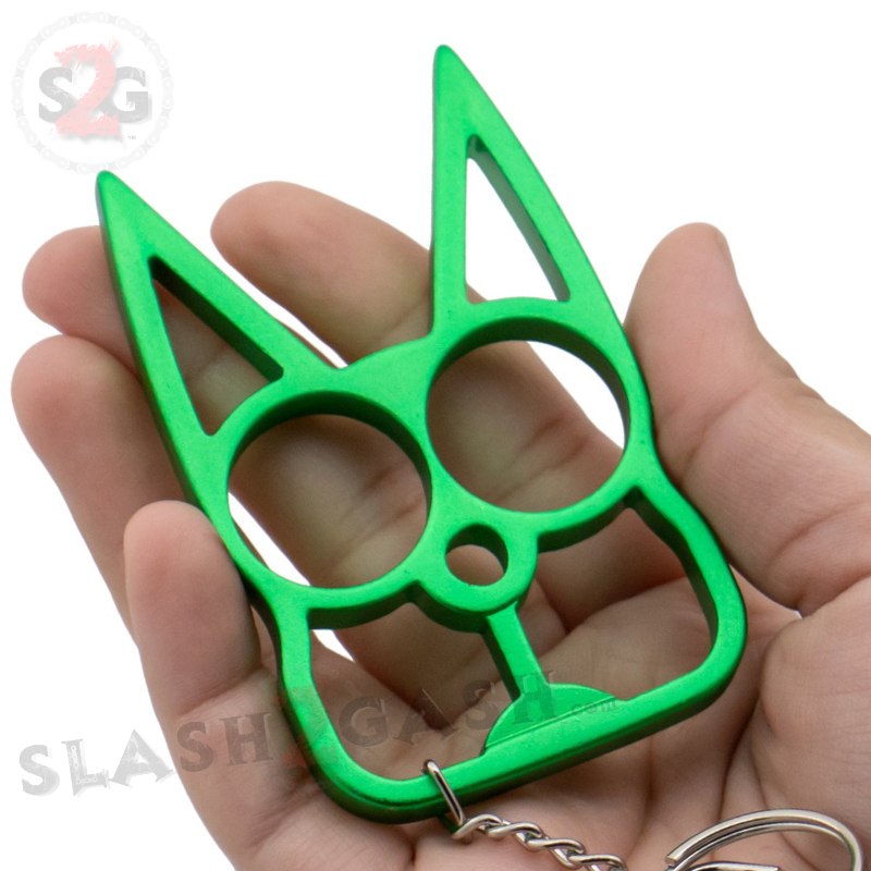 "Metal Cat" Self Defense Kitty Keychain Knuckles - Green SD-KeyChain - Tophatter Daily Deals