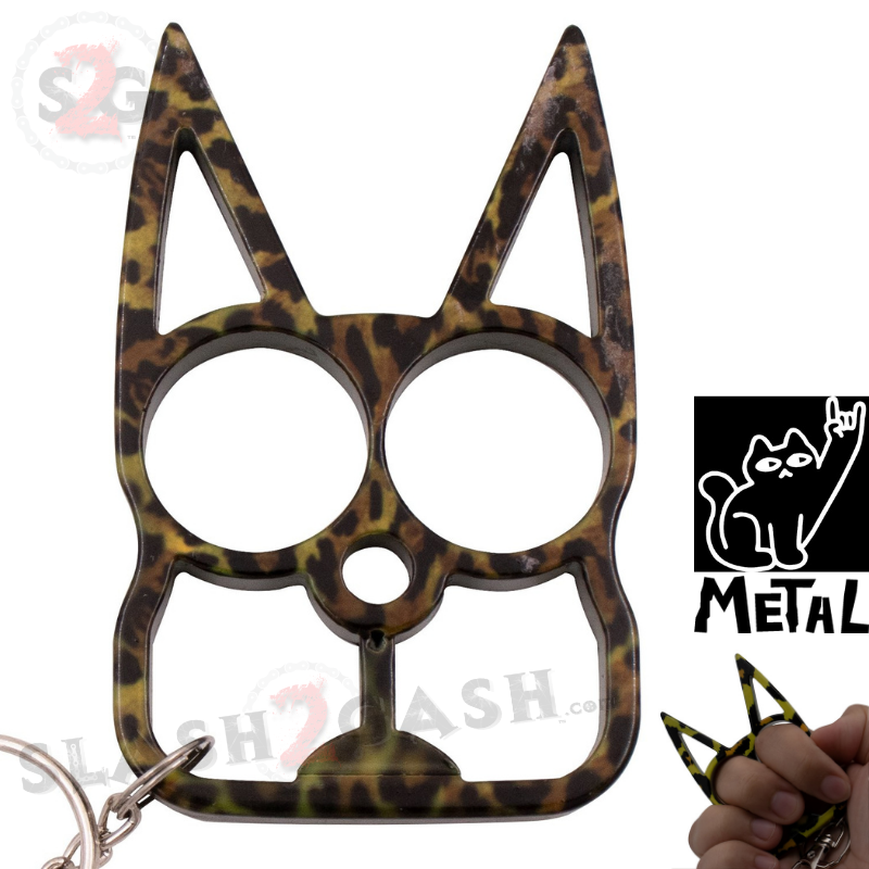 "Metal Cat" Self Defense Kitty Keychain Knuckles - Asst. colors Leopard Print SD-KeyChain - Tophatter Daily Deals