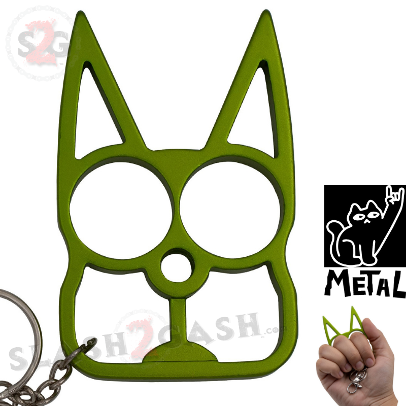 "Metal Cat" Self Defense Kitty Keychain Knuckles - Asst. colors Lime Green SD-KeyChain - Tophatter Daily Deals