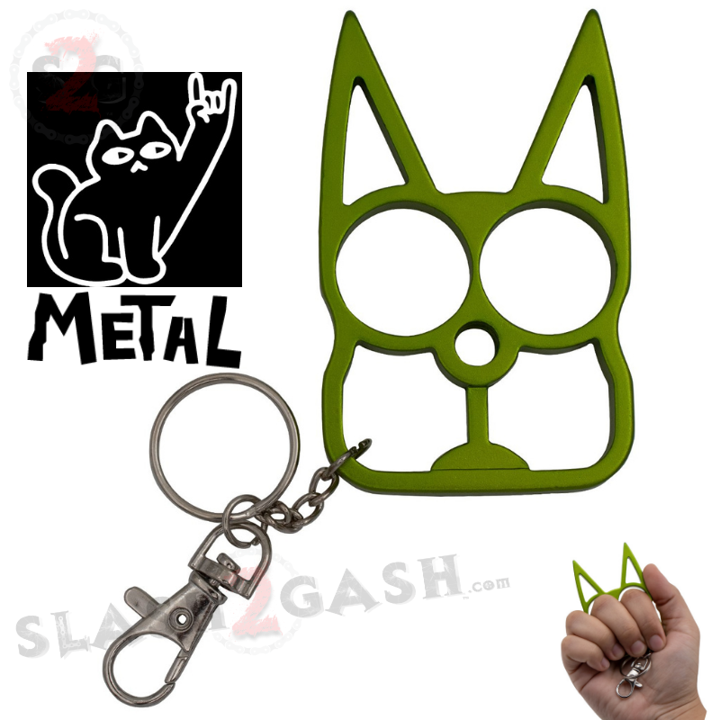 "Metal Cat" Self Defense Kitty Keychain Knuckles - Lime Green SD-KeyChain - Tophatter Daily Deals