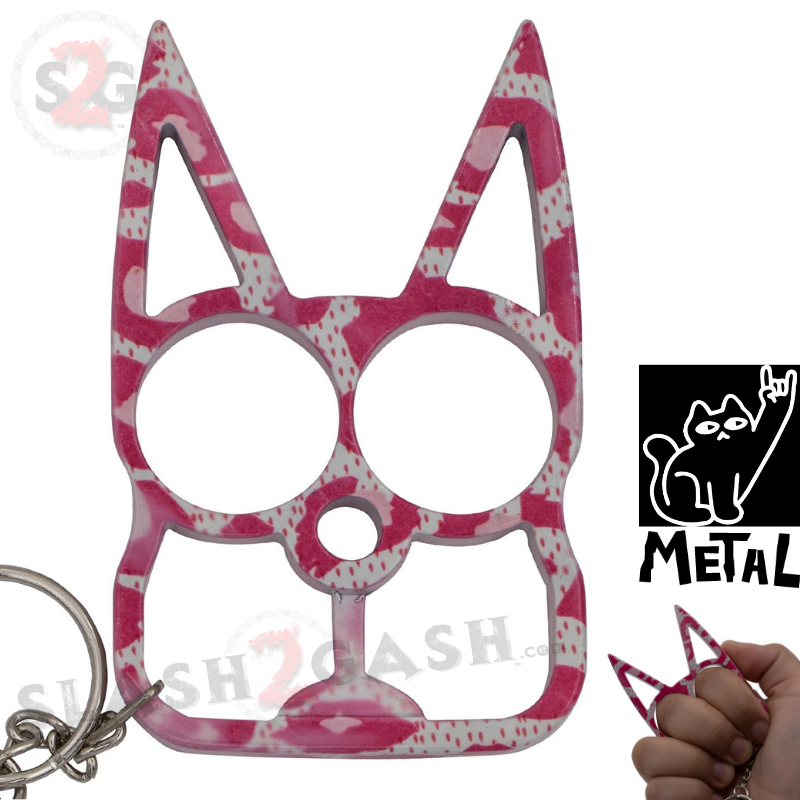 "Metal Cat" Self Defense Kitty Keychain Knuckles - Pink Camo SD-KeyChain - Tophatter Daily Deals