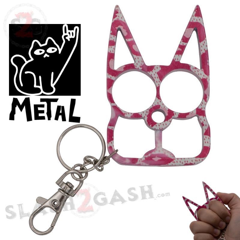 "Metal Cat" Self Defense Kitty Keychain Knuckles - Pink Camo SD-KeyChain - Tophatter Daily Deals