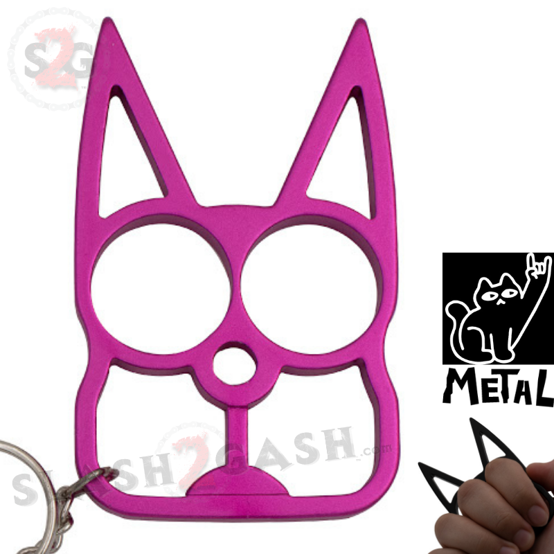 "Metal Cat" Self Defense Kitty Keychain Knuckles - Asst. colors Pink SD-KeyChain - Tophatter Daily Deals