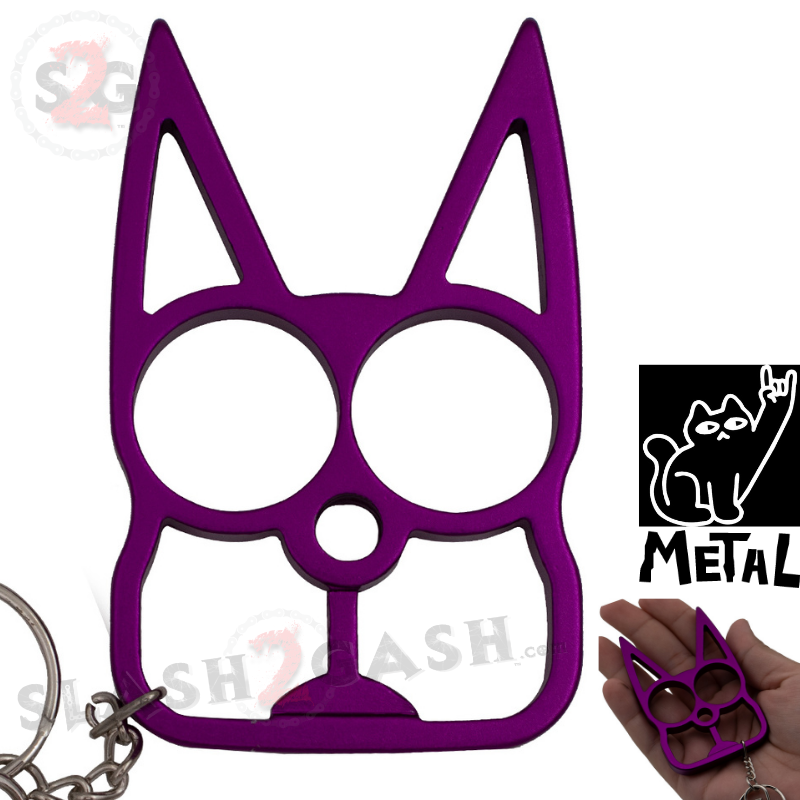 "Metal Cat" Self Defense Kitty Keychain Knuckles - Asst. colors Purple SD-KeyChain - Tophatter Daily Deals