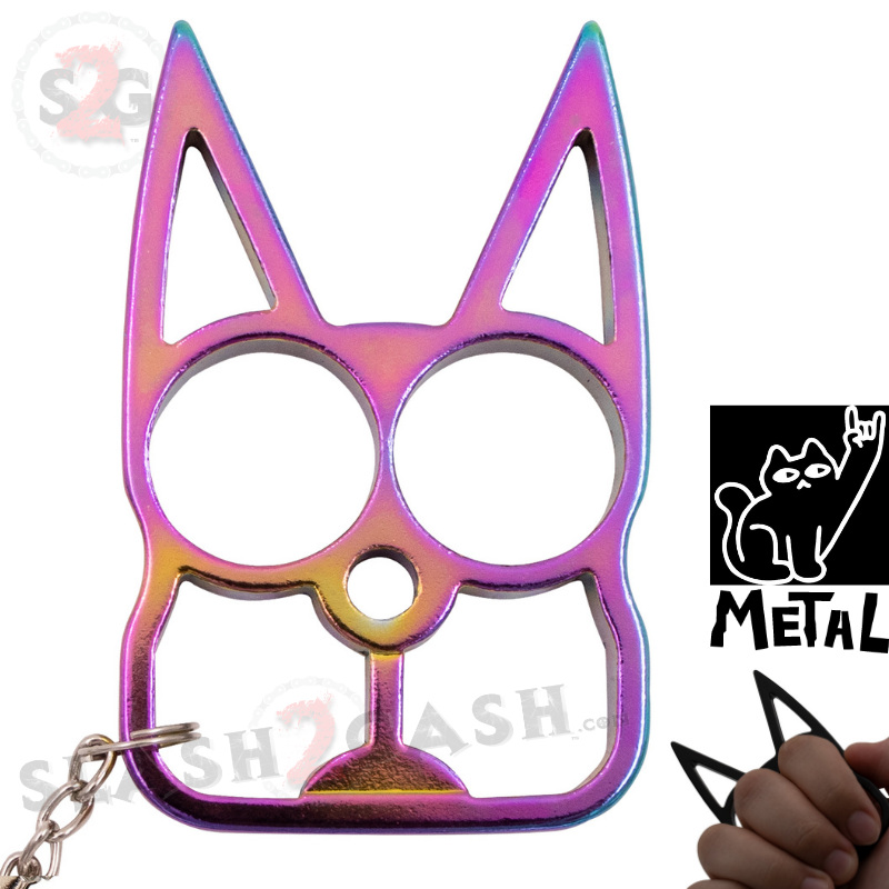 "Metal Cat" Self Defense Kitty Keychain Knuckles - Rainbow SD-KeyChain - Tophatter Daily Deals