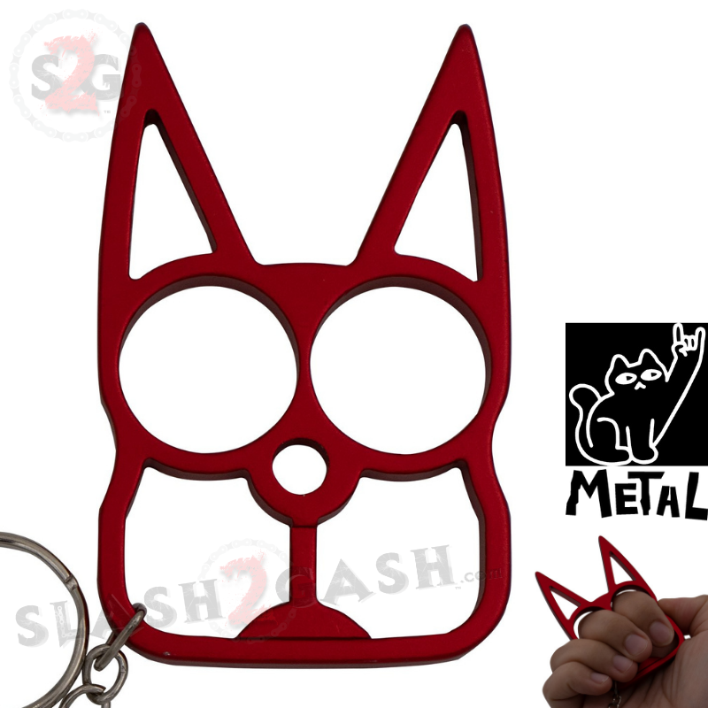 "Metal Cat" Self Defense Kitty Keychain Knuckles - Red SD-KeyChain - Tophatter Daily Deals