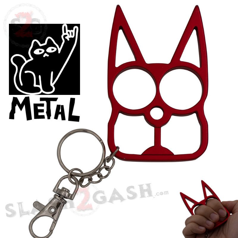 "Metal Cat" Self Defense Kitty Keychain Knuckles - Red SD-KeyChain - Tophatter Daily Deals