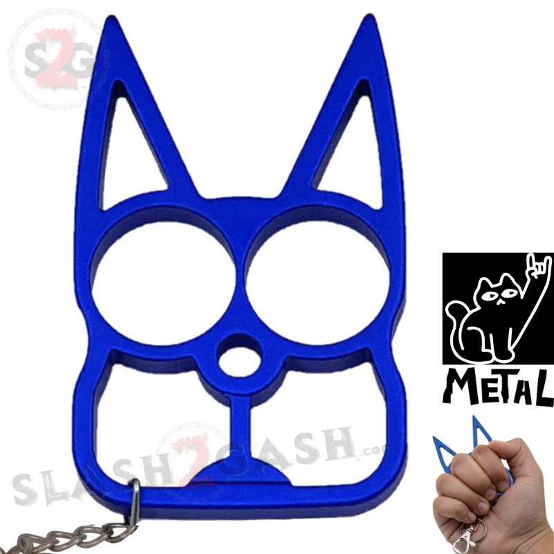 "Metal Cat" Self Defense Kitty Keychain Knuckles - Royal Blue SD-KeyChain - Tophatter Daily Deals