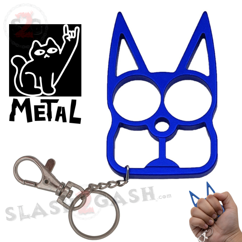 "Metal Cat" Self Defense Kitty Keychain Knuckles - Royal Blue SD-KeyChain - Tophatter Daily Deals