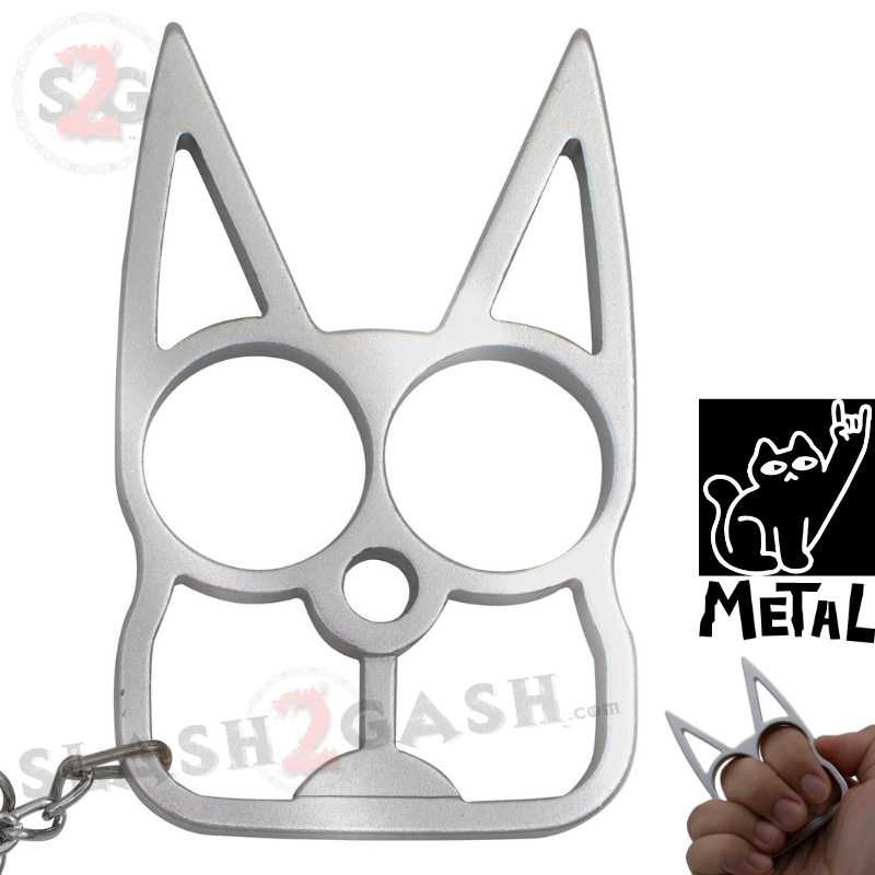 "Metal Cat" Self Defense Kitty Keychain Knuckles - Silver SD-KeyChain - Tophatter Daily Deals