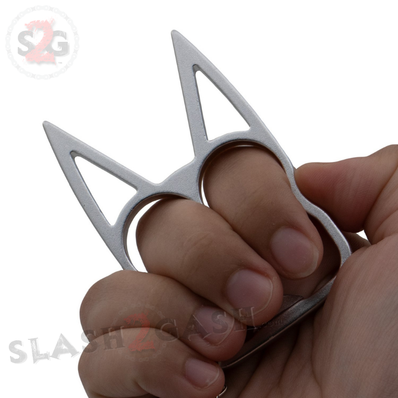 "Metal Cat" Self Defense Kitty Keychain Knuckles - Silver SD-KeyChain - Tophatter Daily Deals