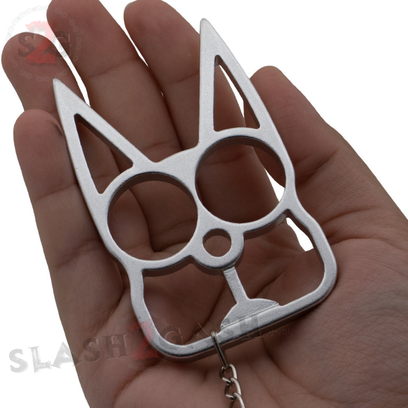 "Metal Cat" Self Defense Kitty Keychain Knuckles - Silver SD-KeyChain - Tophatter Daily Deals