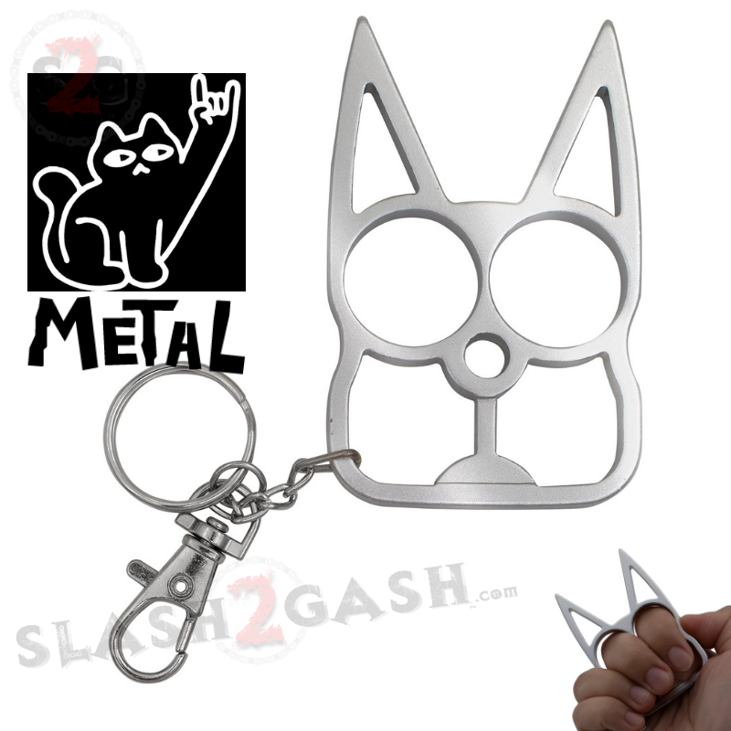 "Metal Cat" Self Defense Kitty Keychain Knuckles - Silver SD-KeyChain - Tophatter Daily Deals