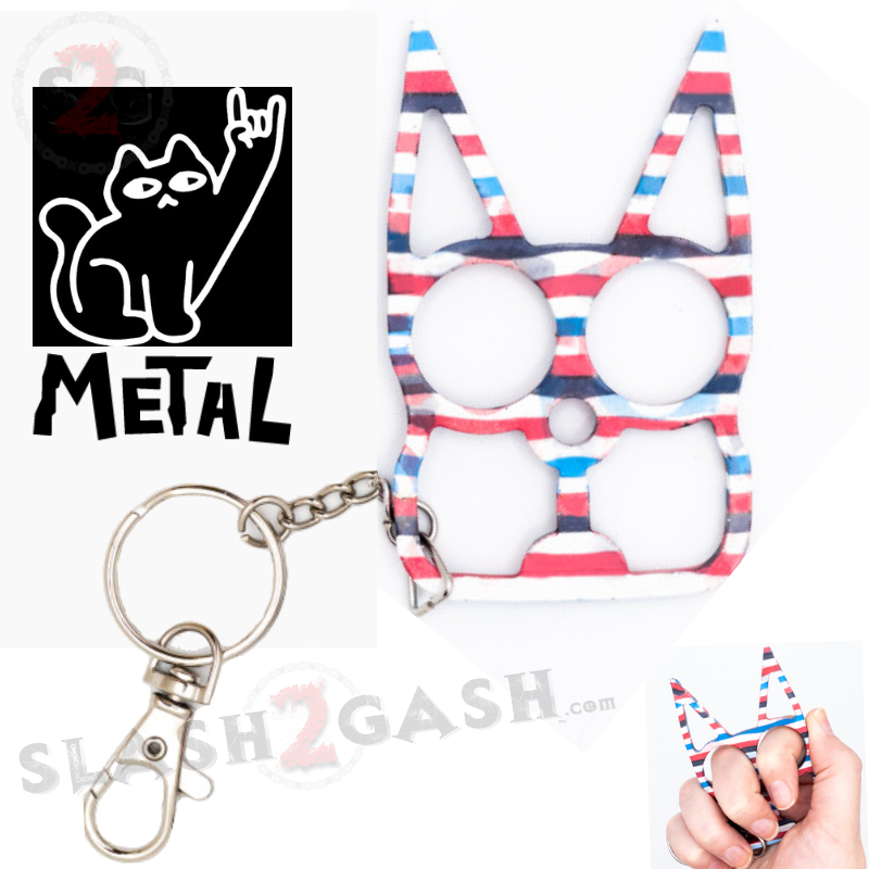 "Metal Cat" Self Defense Kitty Keychain Knuckles - Asst. colors USA - Red, White & Blue SD-KeyChain - Tophatter Daily Deals