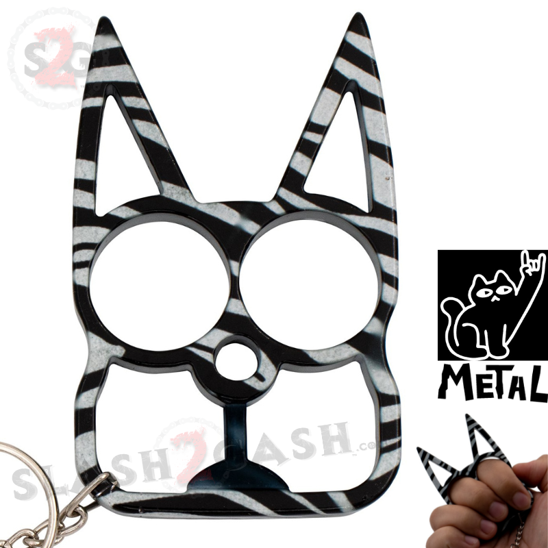 "Metal Cat" Self Defense Kitty Keychain Knuckles - Asst. colors Zebra Print SD-KeyChain - Tophatter Daily Deals