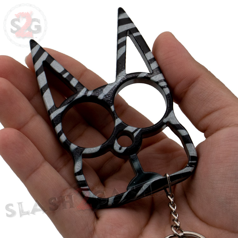 "Metal Cat" Self Defense Kitty Keychain Knuckles - Zebra Print SD-KeyChain - Tophatter Daily Deals