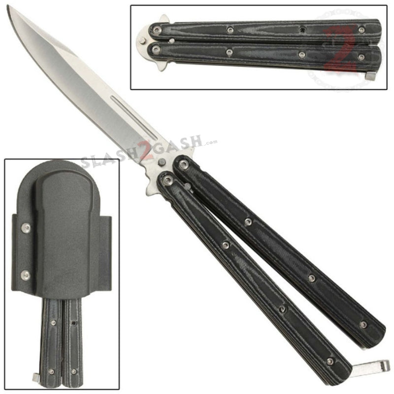 Grey Micarta Butterfly Knife w/ ABS Holster Sharp Balisong Grey & Black Knife-Balisong - Tophatter Daily Deals