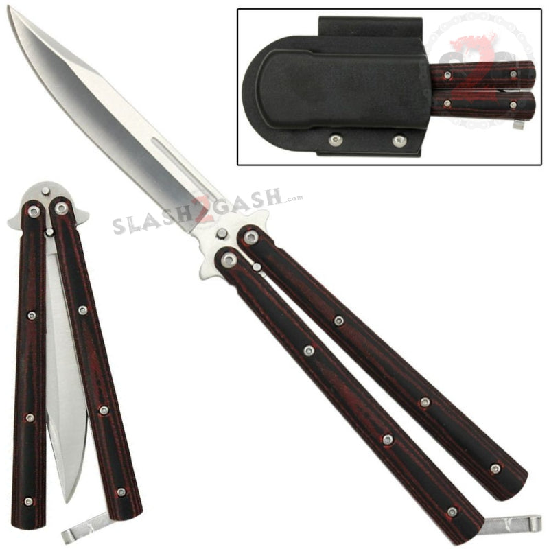 Grey Micarta Butterfly Knife w/ ABS Holster Sharp Balisong Red & Black Knife-Balisong - Tophatter Daily Deals