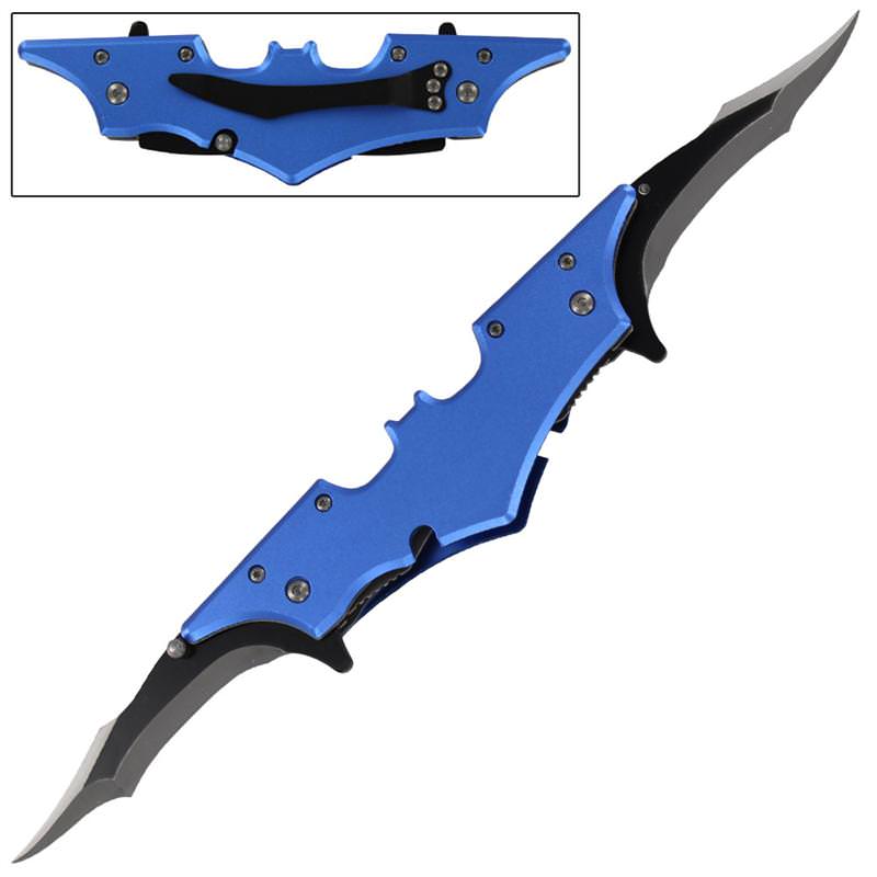 Double Bladed Blue Midnight Spring Assisted Pocket Knife Collectible Weapons - Tophatter Daily Deals