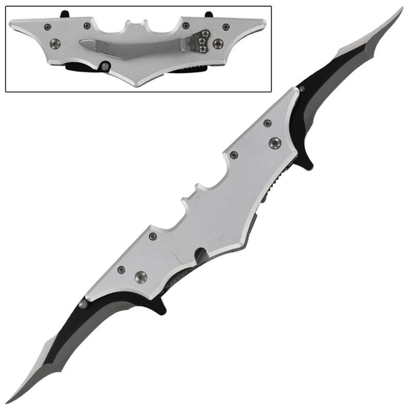 Double Bladed Silver Midnight Spring Assisted Pocket Knife Collectible Weapons - Tophatter Daily Deals