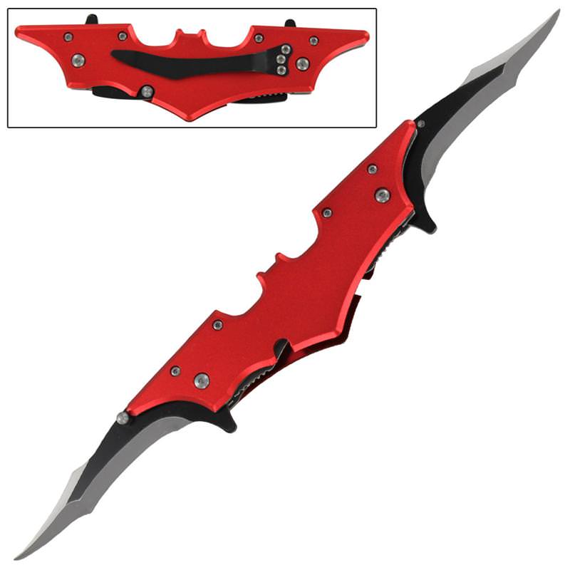 Double Bladed Red Midnight Spring Assisted Pocket Knife Collectible Weapons - Tophatter Daily Deals