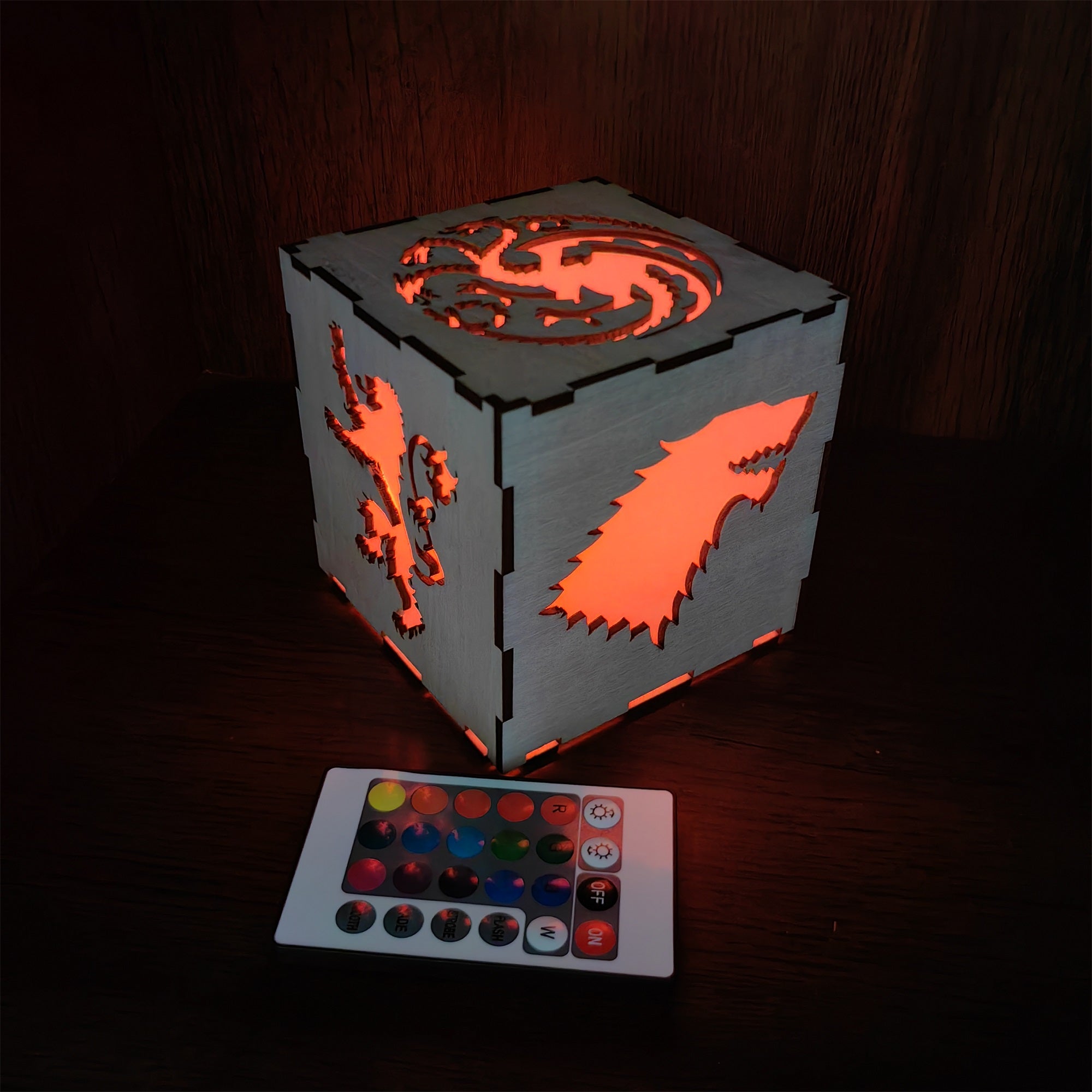 Middle Age Clan Insignia Wood Cube Light Desk Decor Wood Cube Light - Tophatter Daily Deals
