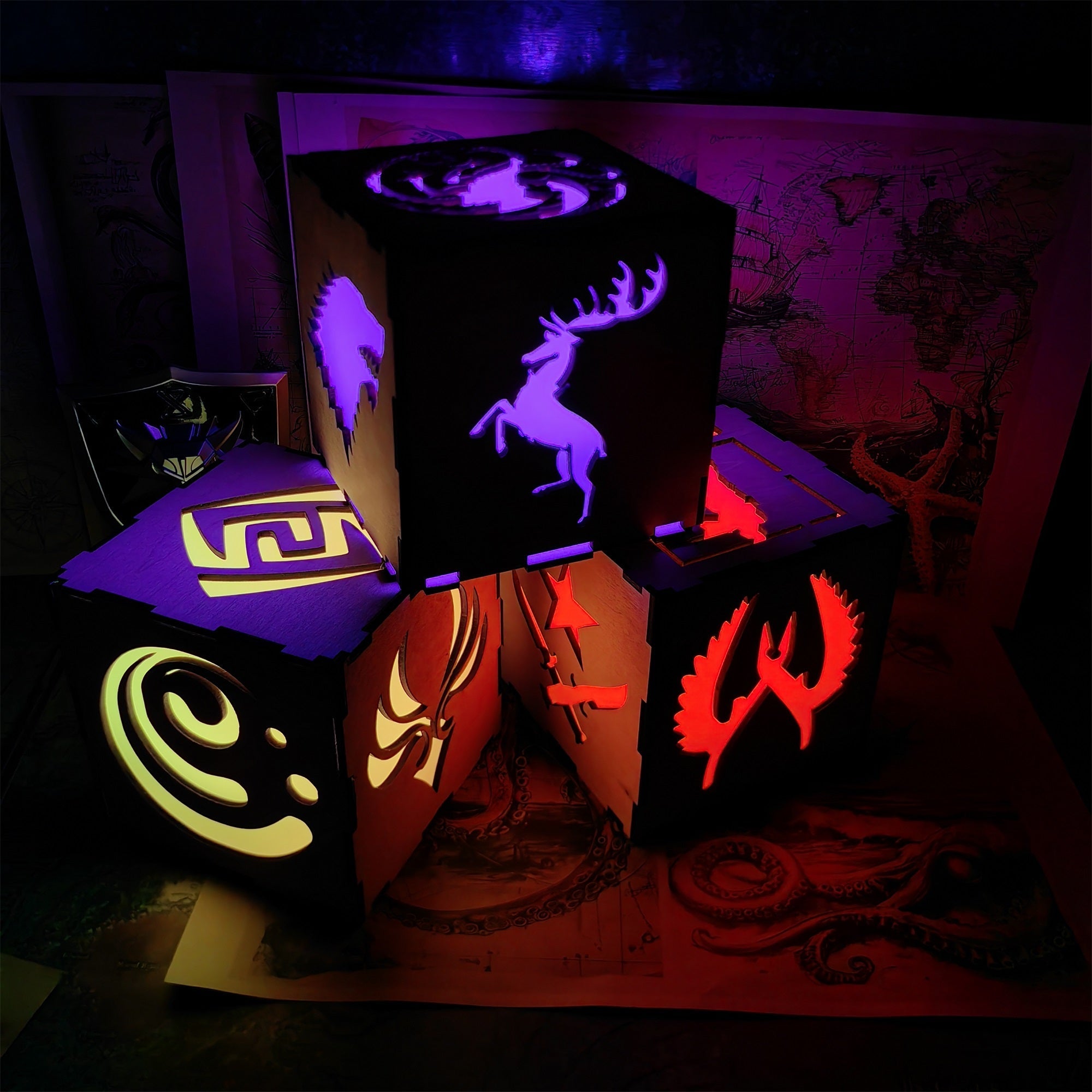 Middle Age Clan Insignia Wood Cube Light Desk Decor - Tophatter Daily Deals