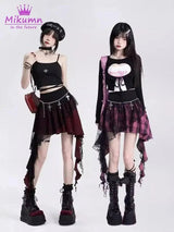 Mikumn Gothic Punk Rock Irregular Plaid Skirt Harajuku Y2k Girls Fashion High Waist Asymmetric Lace Short Skirts Chic Streetwear - Tophatter Daily Deals
