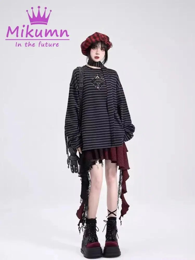 Mikumn Gothic Punk Rock Irregular Plaid Skirt Harajuku Y2k Girls Fashion High Waist Asymmetric Lace Short Skirts Chic Streetwear - Tophatter Daily Deals