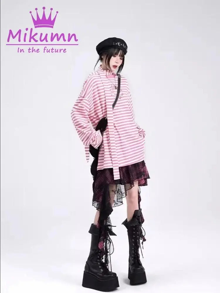 Mikumn Gothic Punk Rock Irregular Plaid Skirt Harajuku Y2k Girls Fashion High Waist Asymmetric Lace Short Skirts Chic Streetwear - Tophatter Daily Deals