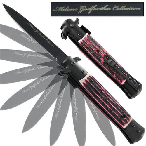 Milano Godfather Spring Assisted Stag Knife - Pink - Tophatter Daily Deals