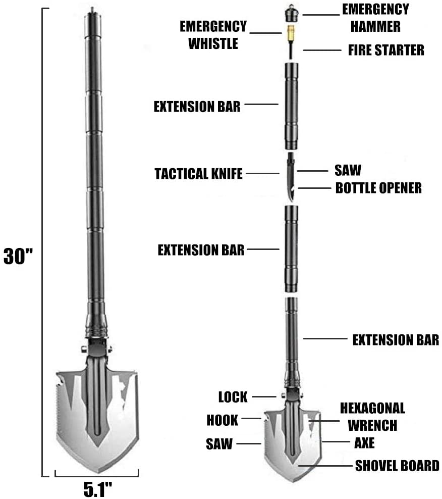 Military Tactical Multifunction Shovel Outdoor Nuggets Tools - Tophatter Daily Deals