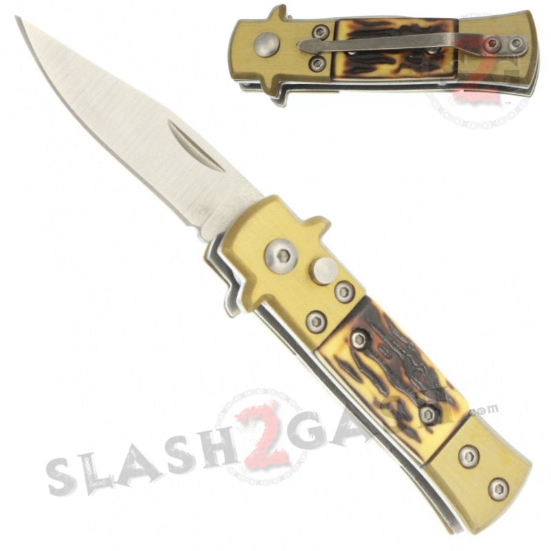 Mini Bronze Stiletto Auto Knife Cali Legal Switchblade - Sim Stag Knife-Auto - Tophatter Daily Deals