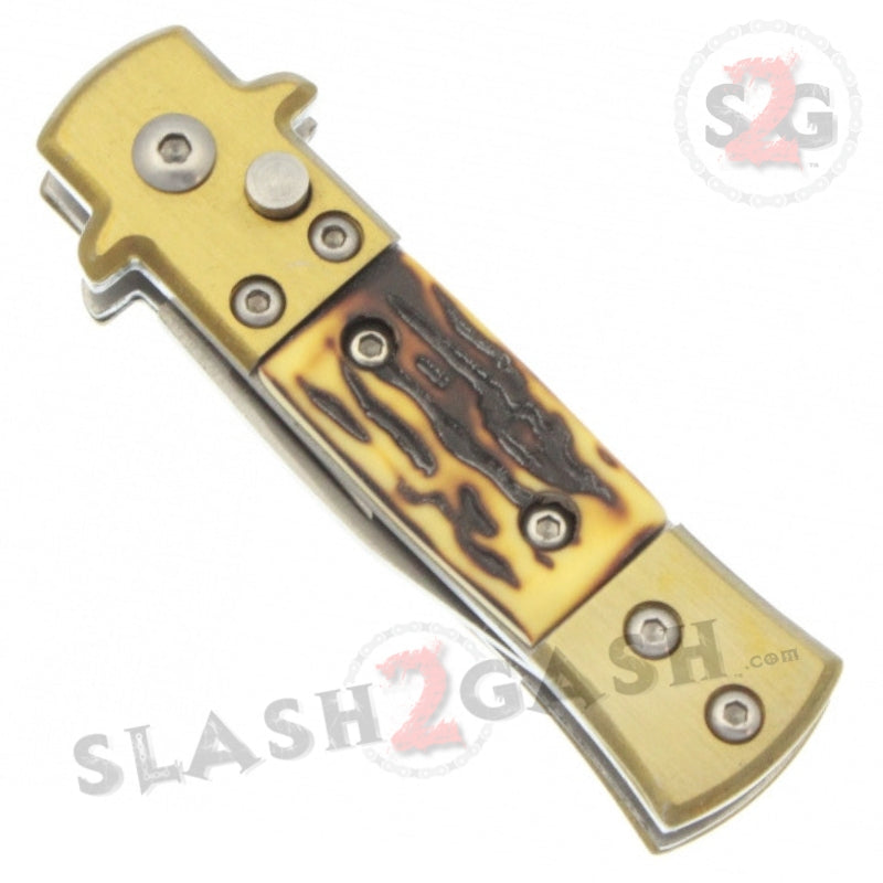 Mini Bronze Stiletto Auto Knife Cali Legal Switchblade - Sim Stag Knife-Auto - Tophatter Daily Deals