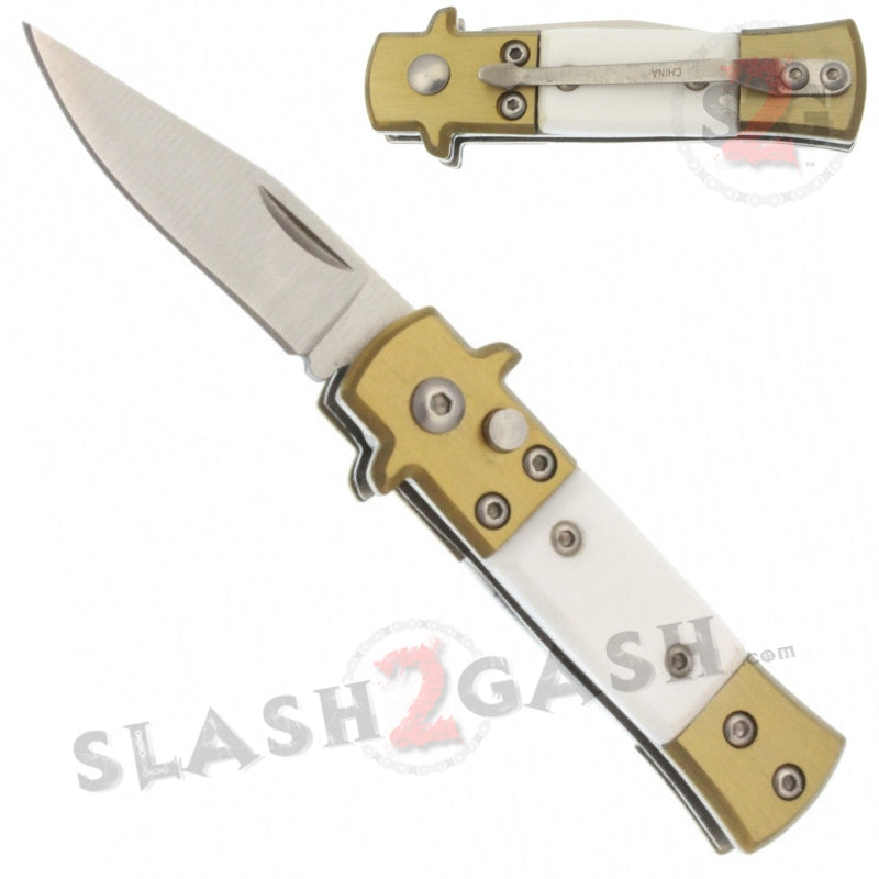Mini Bronze Stiletto Auto Knife Cali Legal Switchblade - White Knife-Auto - Tophatter Daily Deals