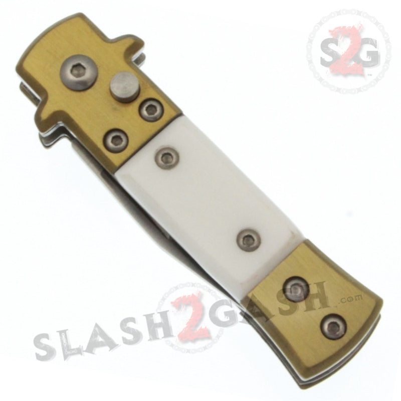 Mini Bronze Stiletto Auto Knife Cali Legal Switchblade - White Knife-Auto - Tophatter Daily Deals