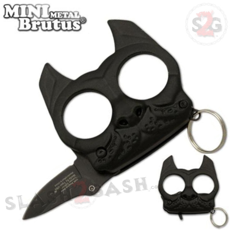 Mini Brutus Self Defense Keychain Metal Knuckles w/ Knife - Black SD-KeyChain - Tophatter Daily Deals