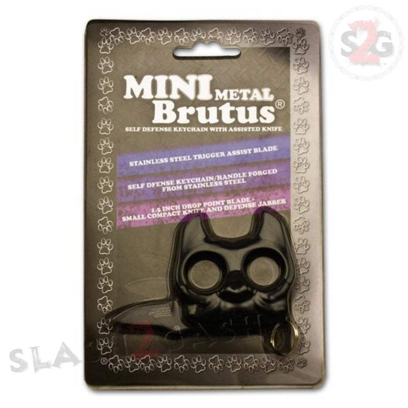 Mini Brutus Self Defense Keychain Metal Knuckles w/ Knife - Black SD-KeyChain - Tophatter Daily Deals