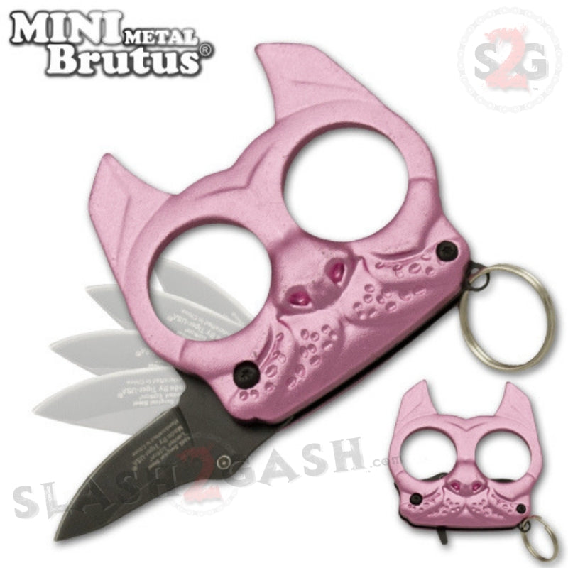 Mini Brutus Self Defense Keychain Metal Knuckles w/ Knife - Pink SD-KeyChain - Tophatter Daily Deals